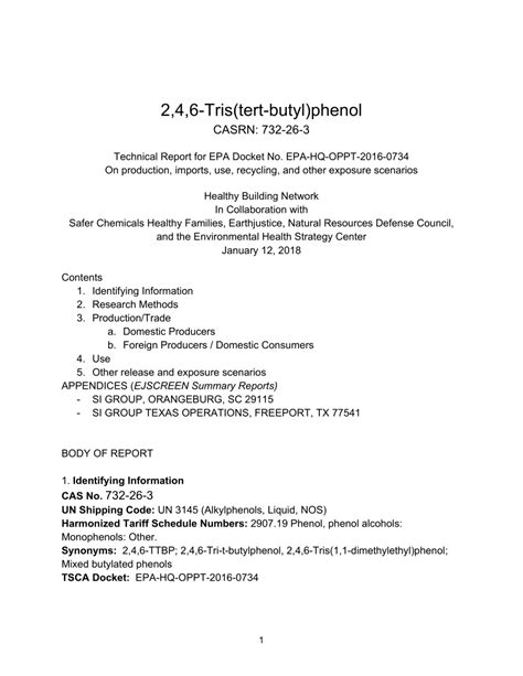 Pdf Tris Tert Butyl Phenol Casrn Technical Report