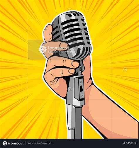 Premium Hand Hold Microphone Cartoon Vector Illustration Retro Poster