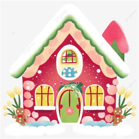 Christmas Red Gingerbread House Watercolor Gingerbread House