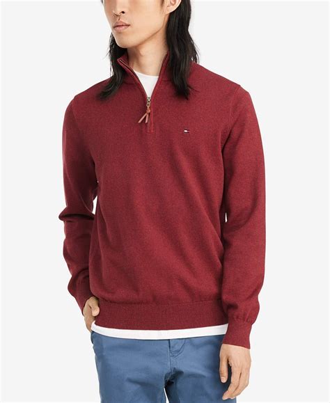 Tommy Hilfiger Big And Tall Cotton Quarter Zip Sweater In Red For Men Lyst