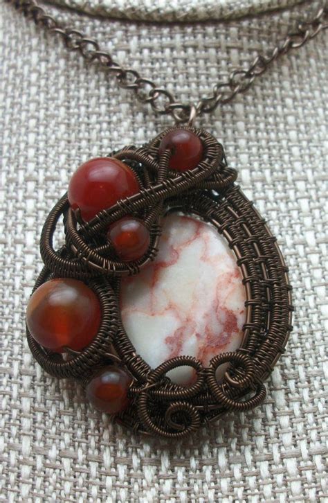 Wire Wrapped Redline Marble Pendant In Smoky Quartz Wire Wrapped