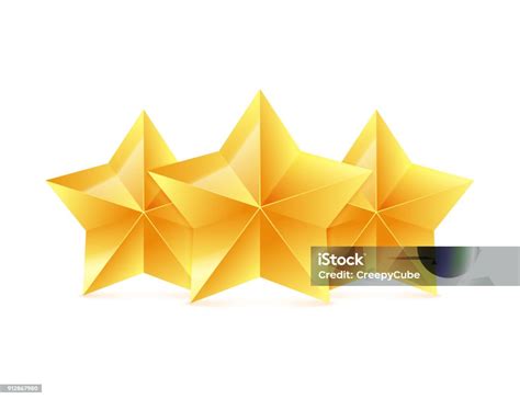 Three 3d Gold Stars On White Background Victory Award Vector