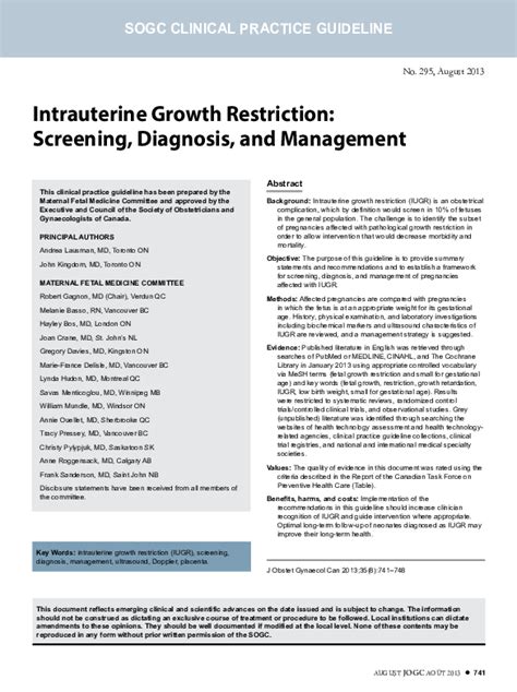 Pdf Intrauterine Growth Restriction Screening Diagnosis And