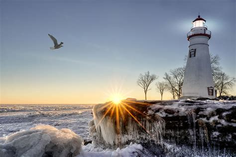 Winter Sunset Lighthouse Wallpapers Wallpaper Cave