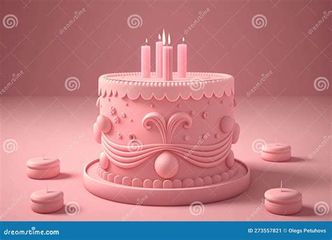 A Pink Birthday Cake With Candles On A Pink Surface With Other Candles