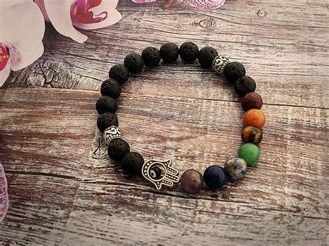 Pulsera Hombre Piedras Naturales Chakras Ojo Turco Mano De Fatima