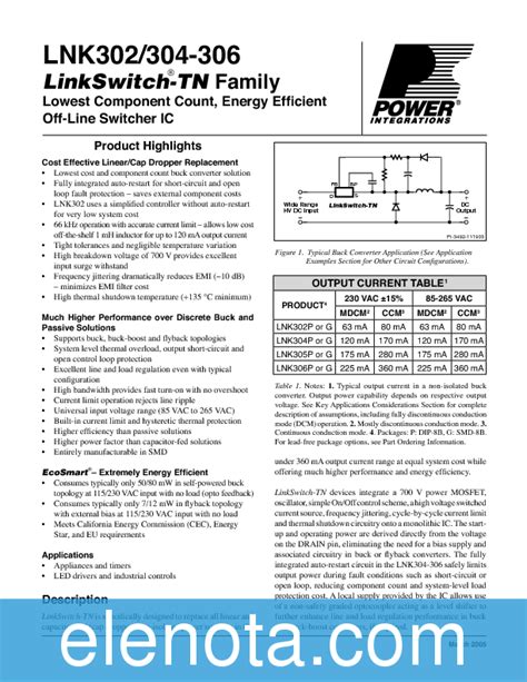 Lnk Datasheet Pdf Kb Power Integrations Pobierz Z Elenota Pl