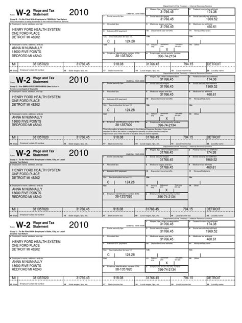 W2 2010 Pdf Social Security United States Irs Tax Forms