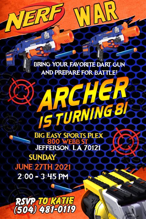 Nerf Invitation Nerf Birthday Party Nerf Card Invite Nerf Etsy