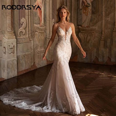 RODDRSYA Exquisite Backless Mermaid Wedding Dress Sexy Lace Spaghetti