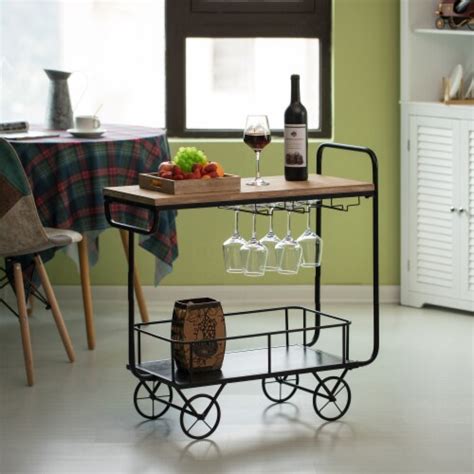 Metal Wine Bar Serving Cart With Rolling Wheels Glass Holder And Wine Rack One Size Kroger