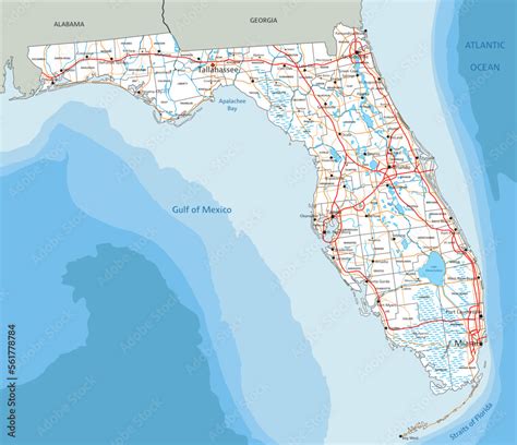 High detailed Florida road map with labeling. Stock Vector | Adobe Stock