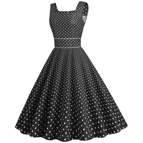 Yydgh Women 50s 60s Vintage Cocktail Swing Dress Sleeveless Polka Dot Retro Audrey Hepburn