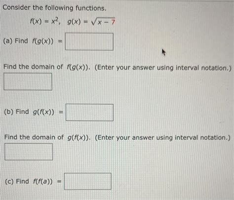 Solved Consider The Following Functions F X X2 G X X