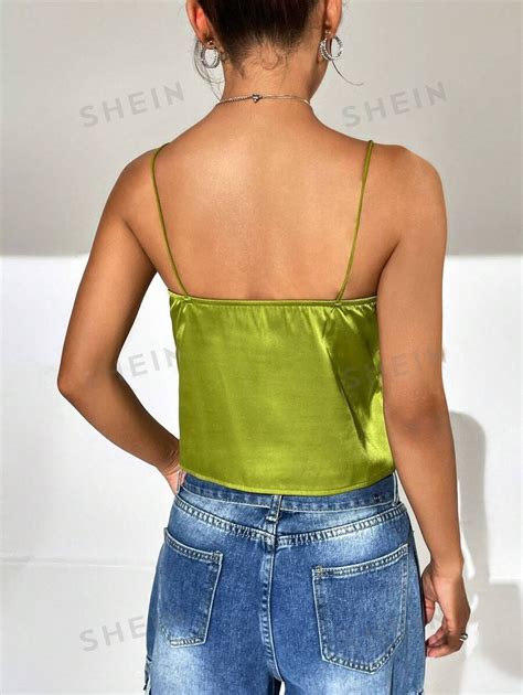 Shein Ezwear Top Cami Torção Frontal Cetim Shein Brasil