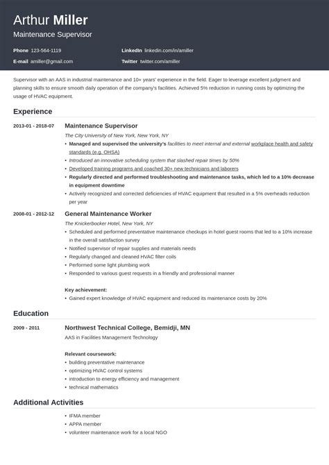 Maintenance Resume Examples For A Worker And Supervisor