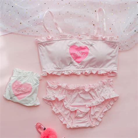 Kawaii Heart Women Lingerie Set Seamless Push Up Lolita Bra Set 2019