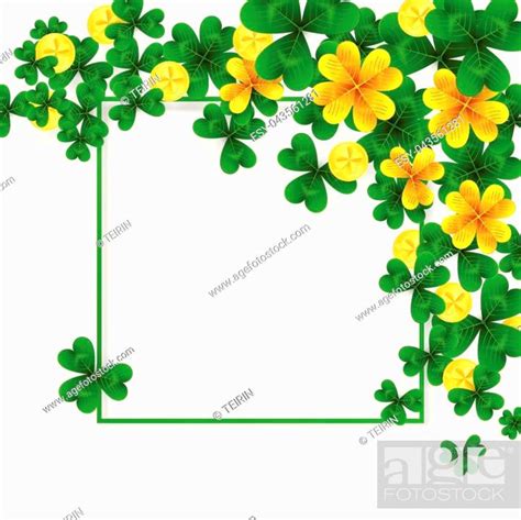 Saint Patrick Day Corner Decoration With Green And Gold Four And Tree Leaf Clovers And Golden