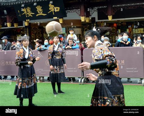 People Are Wearing Hanfu And Play Cuju Ancient Chinese Soccer In Yu