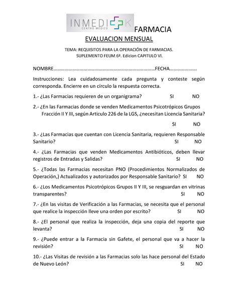 Evaluaciones PNO EVALUACION MENSUAL TEMA REQUISITOS PARA LA OPERACI