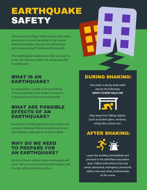 Green Earthquake Safety Brochure Template Venngage