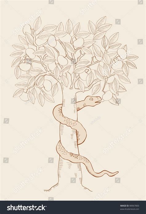 Serpent Garden Eden Tree Knowledge Monochrome 스톡 일러스트 98967800