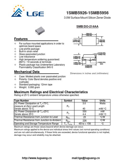 Smb Lge Diode Hoja De Datos Ficha T Cnica Distribuidor