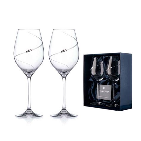 Silhouette Crystal White Wine Glasses With Swarovski Crystals Set Of 2