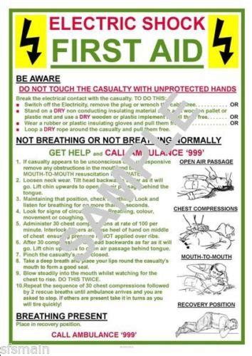 Buy And Safety Electric Shock First Aid A3 Laminated 250 Micron Online