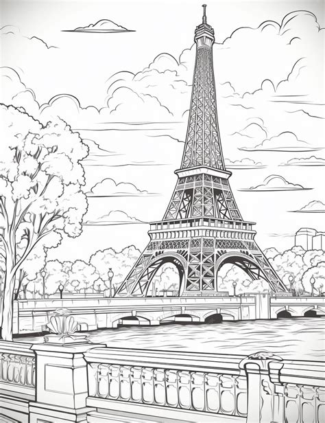 Premium Photo | A drawing of a view of the eiffel tower from a bridge generative ai