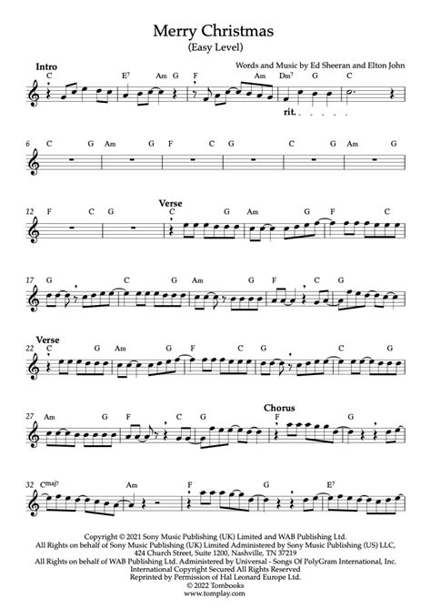 Merry Christmas Easy Level Ed Sheeran Flute Sheet Music