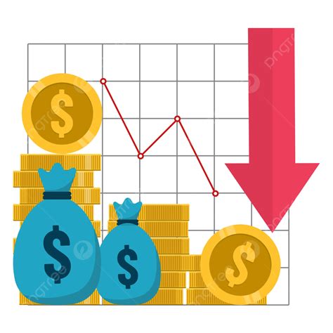 Economic Recession Or Profit Loss Chart With Red Arrow Down Pile Of