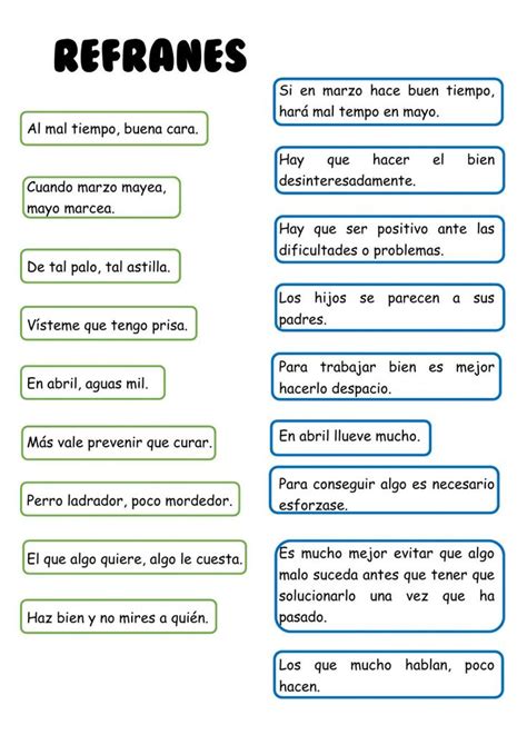 Refranes Lengua Castellana exercise Juegos de comprensión de lectura