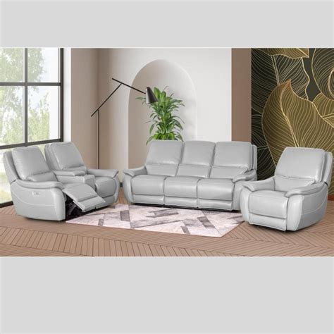 Genuine Light Grey Leather Modern Recliner Set