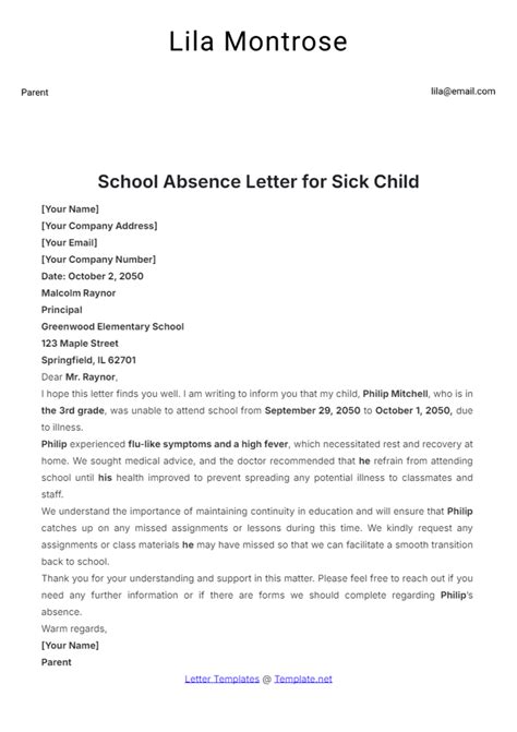 Free Letter of Absence from School due to Travel Template to Edit Online