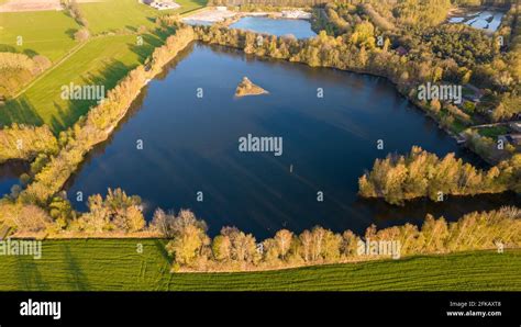 Stunning Aerial Drone Landscape Image Of Sunset Or Sunrise In Spring