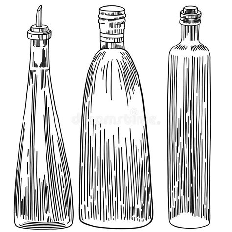 Vector Glass Bottles In Hand Drawn Ink Style Engraving Isolated On White Stock Illustration