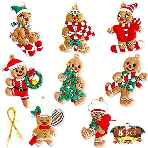 8pcs Christmas Gingerbread Ornaments Ginger Man Clay Figurine With