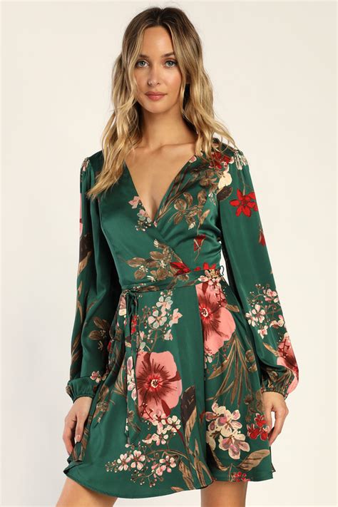 Green Floral Mini Dress A Line Dress Satin Dress Mini Dress Lulus