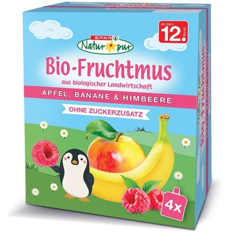 SPAR Natur pur Bio Fruchtmus Apfel Banane Himbeere 4 Stück 360 G online