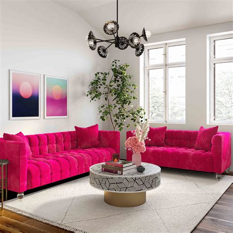 Fuschia Pink Velvet Sofa Baci Living Room