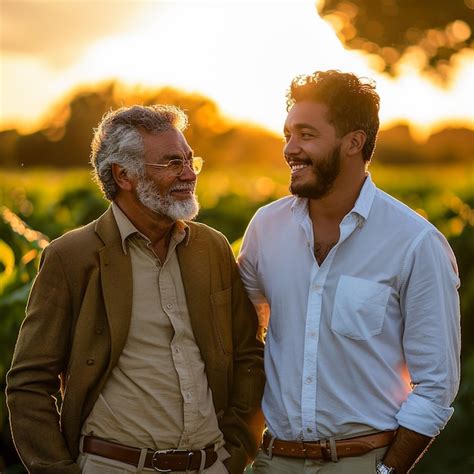 Dos Hombres De Pie En Un Campo Con El Sol Detr S De Ellos Imagen