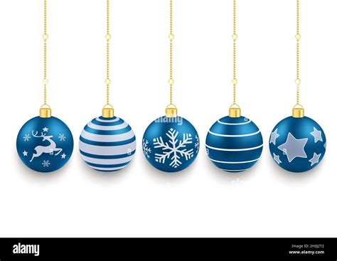 5 Blue Christmas Baubles White Background Stock Photo - Alamy