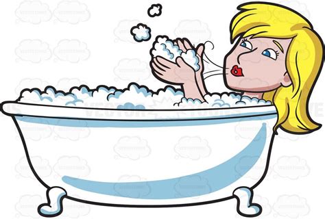 A Woman Blowing Bubbles In A Tub • Vector Graphics •