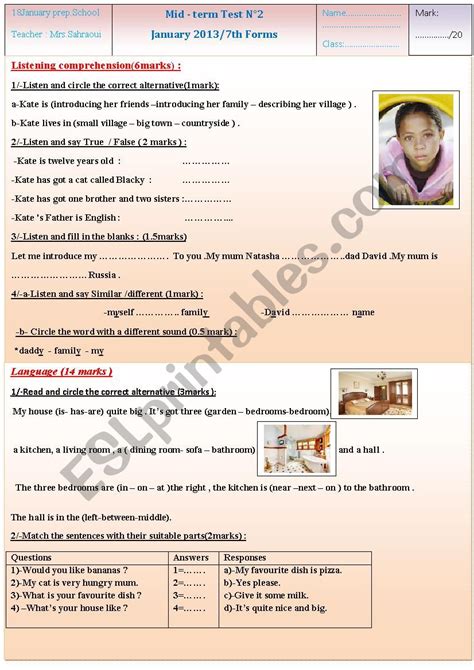 Mid Term Test N Th Forms Esl Worksheet By Moemendhia