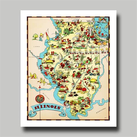 Illinois Map Vintage Print Poster Cartoon - Etsy