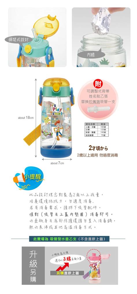 日本 Skater 透明吸管水壺480ml Pet 玩具總動員play 480ml｜媽咪愛