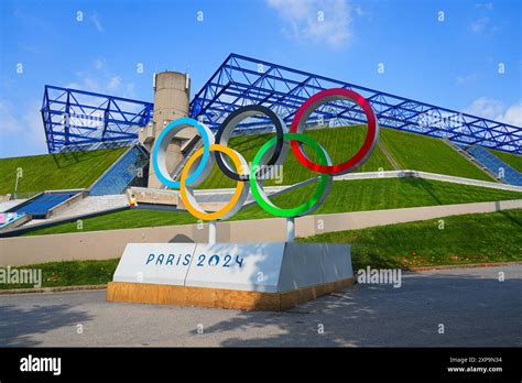 Paris France Aug 2 2024 Olympic Rings Outside The Bercy Arena