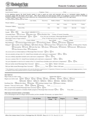 Fillable Online Grad Msstate Domestic Graduate Application Office Of