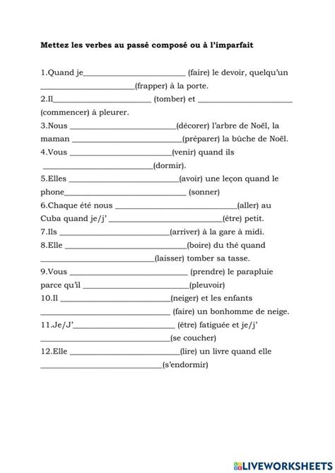 French Worksheet Passe Compose Et Imparfait